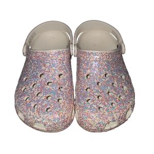 Crocs Mens Kids Size 2 Womens Size 4 Glitter Sparkle White
